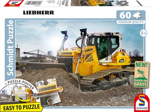 Schmidt Spiele 56549 Liebherr PR736-Puzle Infantil (60 Piezas), diseño de Oruga, Multicolor