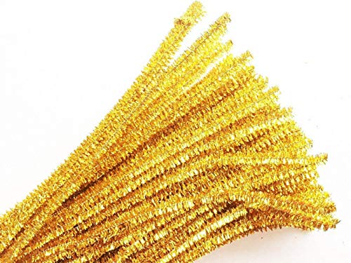 100pcs Pipe Cleaners Chenille Stems for DIY Art Supplies Craft Projects 6mmx30cm Christmas Pipe Cleaners Decoration, Glitter Yellow