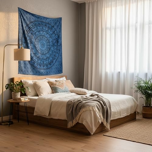 Image of Craft Trade 30x40 Inches Blue Cotton Mandala Ombre Wall Hanging Tapestry