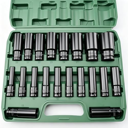 Image of 20 Piece 1 /2 Inch Drive Deep Impact Socket Set Sleek Black Chrome Finish for Ultimate Durability and Performance Heavy Duty Impact Sockets Ideal for Mechanic Tool Sets Complete Impact Socket Set