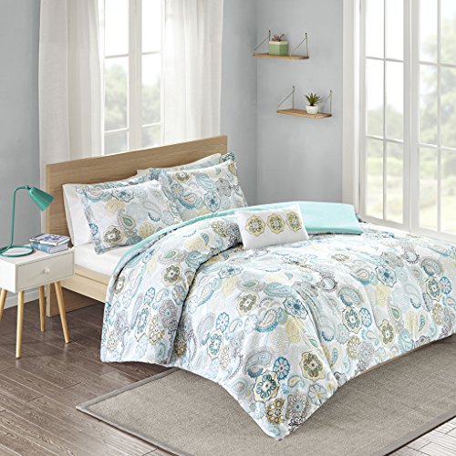 MI ZONE Tamil Comforter Set Twin/Twin XL Size - Blue White, Floral – 3 Piece Bed Sets – Ultra Soft Microfiber Teen Bedding for Girls Bedroom