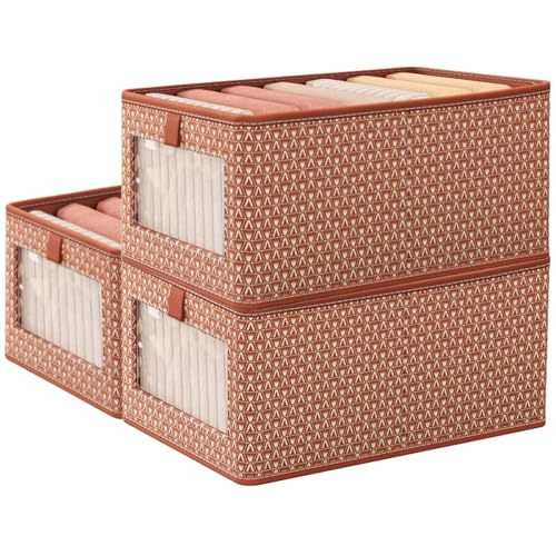 Kongming Organizador de armario, 3 unidades de almacenamiento plegable de tela con ventana transparente, organizador de armario para juguetes, ropa, libros (rojo, 44 x 30 x 20 cm)
