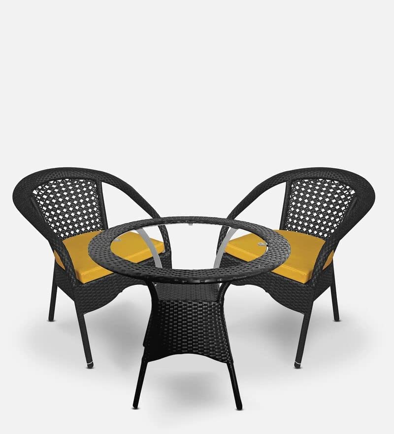 Image of India 2+1 Outdoor Indoor Patio Furniture Sets Rattan Chair Patio Set Conversation Set Poolside Lawn Chairs Swingarea Balcony Outdoor Garden Furniture Chair (Black & Yellow)