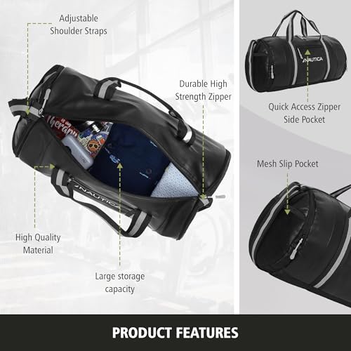 Image of Nautica Duffle Bag for Travel | Stylish Leatherette Luggage | Compact and Comfortable for Travelling |Hand Duffel Bag |Suitable for Men and Women, Grey