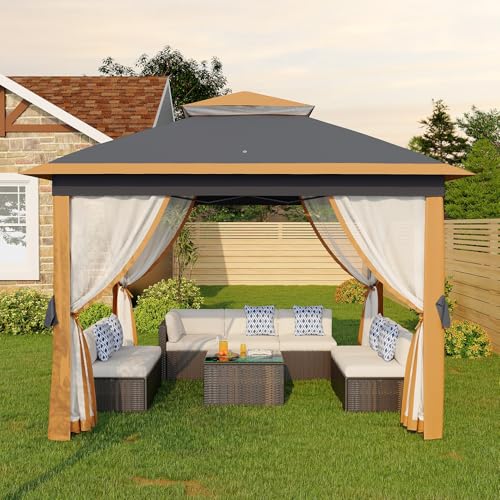 GarveeLife 11'x11 Pop-Up Gazebo, Instant Outdoor Canopy Tent with Mosquito Nettings, Durable Steel...