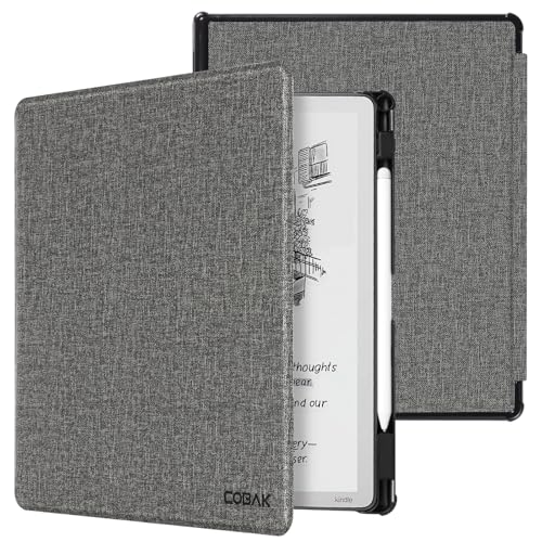 CoBak Hülle für 11-Zoll Kindle Scribe 3. Generation 2025 & Colorsoft Brandneue PU-Lederhülle mit Automatik Schlaf/Wach-Funktion und Stifthalter Grau