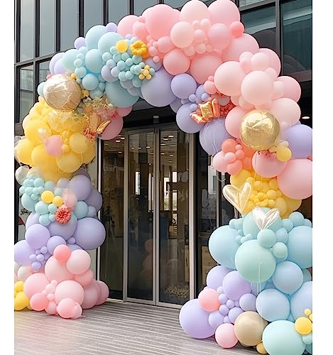 Image of 412pcs Pastel Balloon Garland Arch Kit 18 12 10 5 Inch Different Sizes Macaron Assorted Colors Balloon Latex Colorful Balloons for Baby Shower Girls Birthday Wedding Easter Rainbow Party Decoration