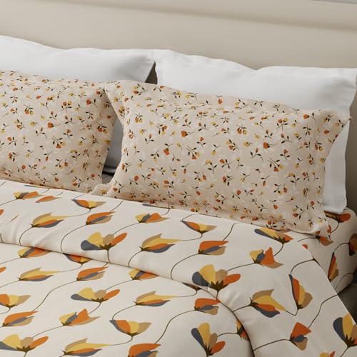 Image of Layers 100% Cotton for Double Size Bed | 120 TC Floral, Soft, Breathable, Machine Washable Bedsheet with 2 Pillow Covers | Forever Collection (224 x 254 cm) - Grey & Cream