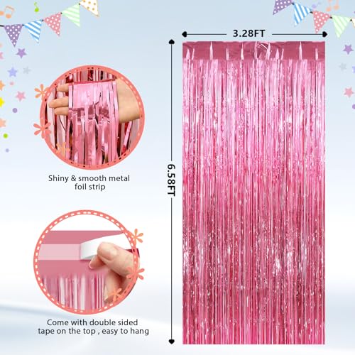 Image of GCB 2 Pack Glitter Foil Curtain Pink Backdrop Streamers Metallic Tinsel Fringe Curtains Photo Booth Props for Birthday Wedding Engagement Bachelorette Christmas Holiday Celebration Party Decorations