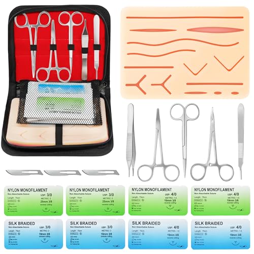 Image of Suture Practice Kit for Medical Students - Suturing Kit with Suture Training Pad, Threads and Tools, Stitches Practice Kit for Med Dental Vet Students, Educational Use Only