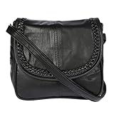 Kleine Lambskin Damen Leder Tasche Handtasche Überschlag Umhängetasche Schultertasche Clutch Damentasche Ledertaschen (Schwarz 6627 (22x19 cm))