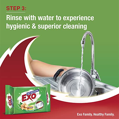 Image of Exo Anti-Bacterial Dishwash Bar 200gm X 3 | Power of Bio-Enzymes Removes Tough Grease | Complete Dishwashing Solution With Goodness of Ginger Germ-Fighter | Experience Hygienic & Superior Cleaning