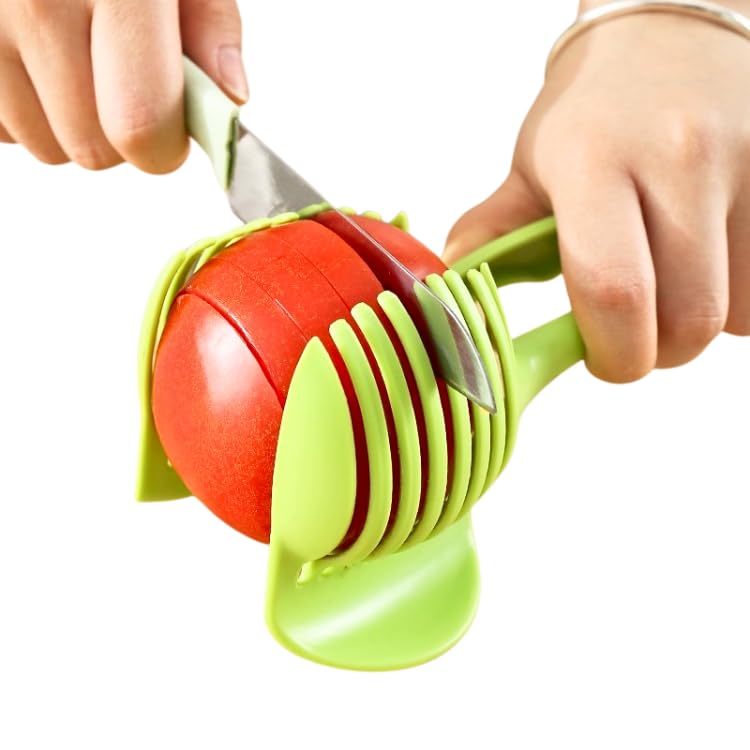 Trancheuse manuelle avec guides, trancheuse tomates et fruits, ustensiles de cuisine en plastique, vert