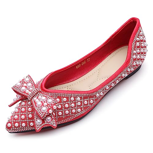 Image of Flats Shoes Women Rhinestone Square Fashion Ballet Flats Wedding Flats for Women Comfortable Slip on Low Heel Dress Shoes