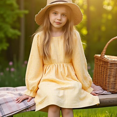 Little Bitty New Girls' Long Sleeve Plaid Pattern Bowknot Backless Waist Student School Uniform Party Dress 4-13 Years Old4