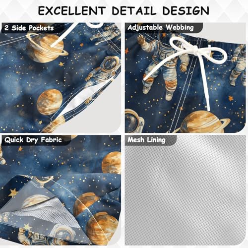 Pigsaly Boys' Swim Board Shorts Gold Stars Watercolor Planet Space Astronauts Boy's Swim Trunks Kids Swimwear 4T Multicolor3