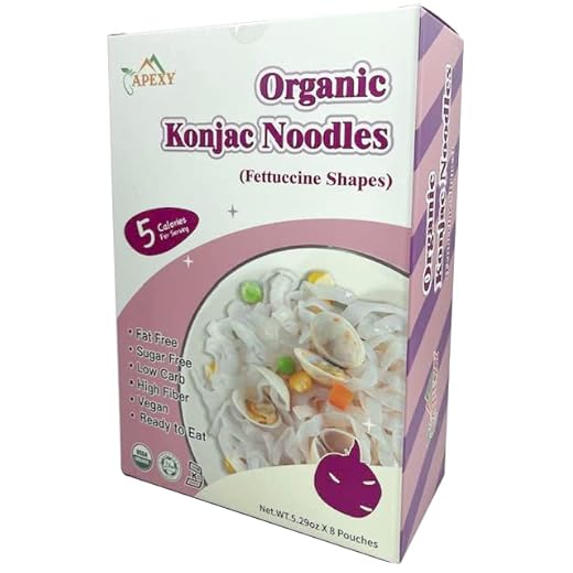 Apexy Organic Shirataki Konjac Noodle 8 Pouches Total 53.6oz. Healthy Diet, Low Calorie, Low-Carb Gluten Free, Vegan, Keto and Paleo-Friendly. (Fettuccine Shapes)