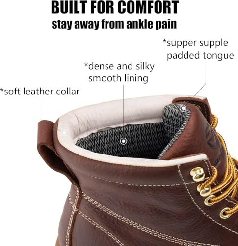 SUREWAY 6 in Mens Waterproof Soft Toe Work Boots for Men-Full Grain Leather,GoodyearWelt,EH Safety Industial Construction Wedge Moc Toe Work Boots/Shoes,Waterproof Soft Toe Dark Brown,Size 10.53
