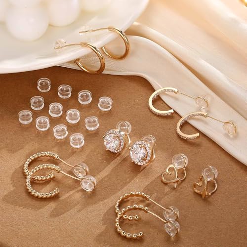 Sanfenly Clip On Earrings for Women 14K Gold Plated Non Pierced Gold Clip On Hoops Earrings Small Cute Chunky CZ Heart Adjustable No Piercing Earring Hypoallergenic Fake Earrings Set(12 Pcs Gold/Silver) 6