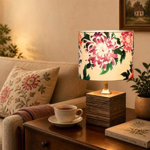 Image of tu casa Wooden Table Lamp | Carnation Shade | Bedroom Decor ! Living Room