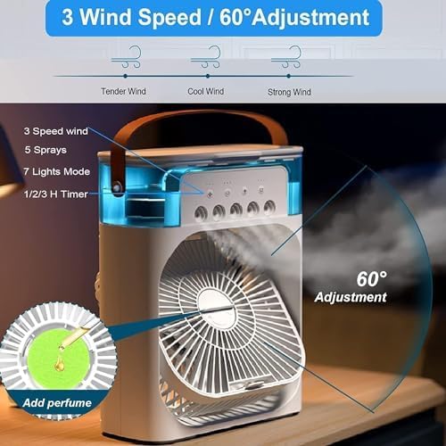 Image of Mini Air Cooler for Room Cooling | Portable Personal Air Cooler Fan with Water Tank | USB Powered Air Cooler for Home, Office, Desk & Travel | Compact Cooling Device (Pack of 1)