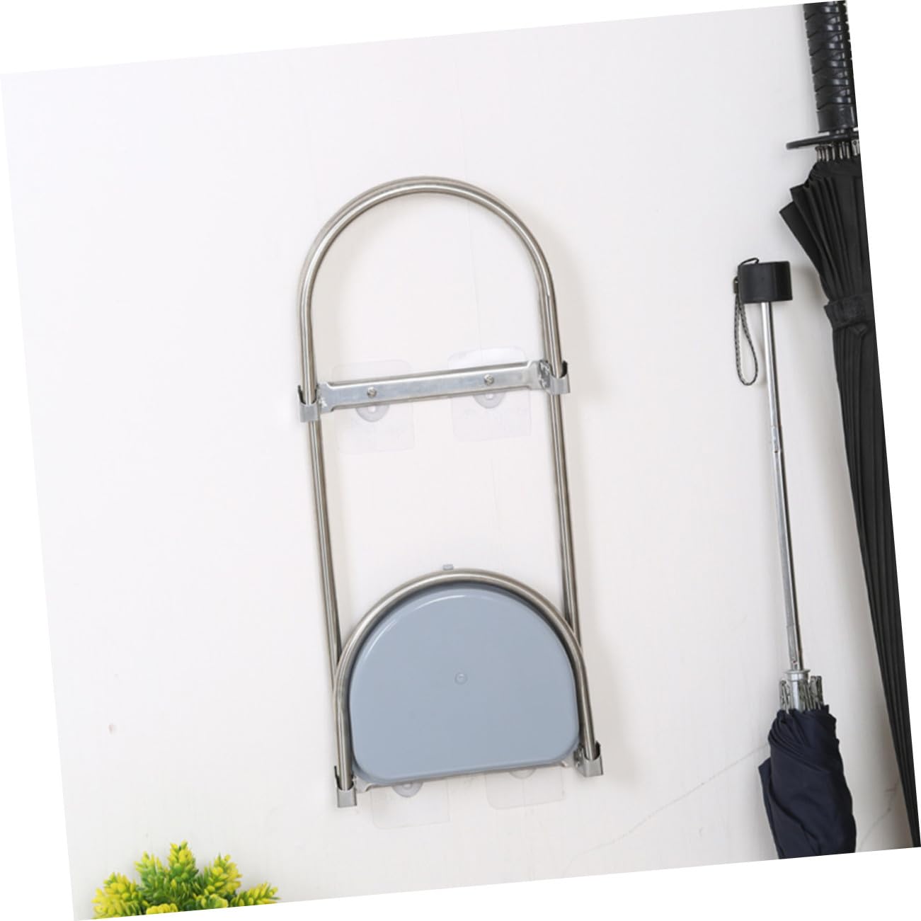 HANABASS Supporto Portaombrelli da Parete Pieghevole in Acciaio Inossidabile Organizer Multiuso per Ingresso Casa Design Compatto Argento e Azzurro