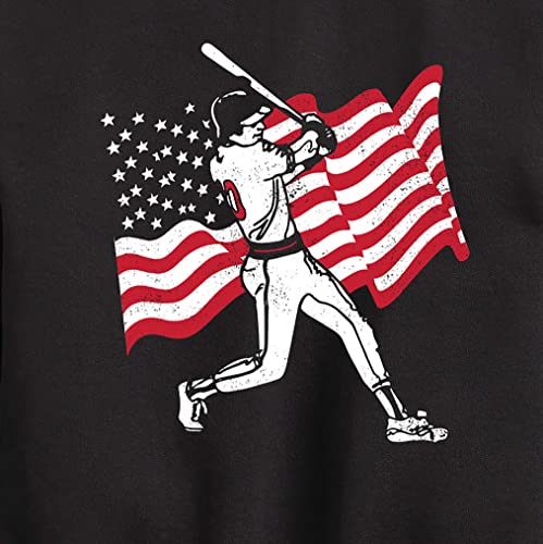 Instant Message - Baseball Player American Flag - Toddler & Youth Crewneck Fleece Sweatshirt3
