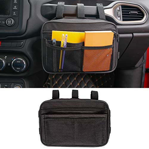 MDSTOP Passenger Grab Handles Storage Bag Fits for 1965-2017 Jeep Wrangler JK TJ YJ CJ MINGLI & 2020 Jeep Gladiator JT, Multi-purpose Storage Pouch Organizer, Mesh Polyester Dash Tools Bag (
