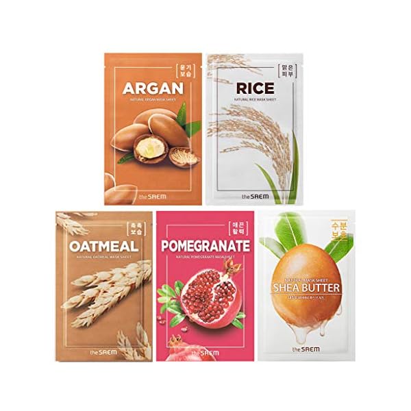 THESAEM Natural Facial Mask Sheet 21ml 20 Pack - Korean Skincare Moisturizing and Nourishing Facial Mask Sheet Variety Combo Pack