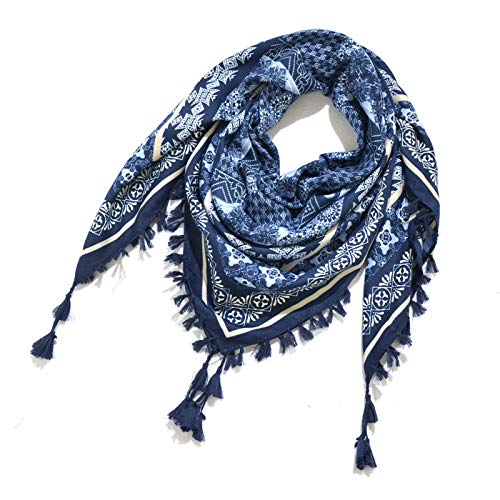 Square Bohemian tassel scarf with ethnic floral pattern, jacquard design, multiple colors to choose from
