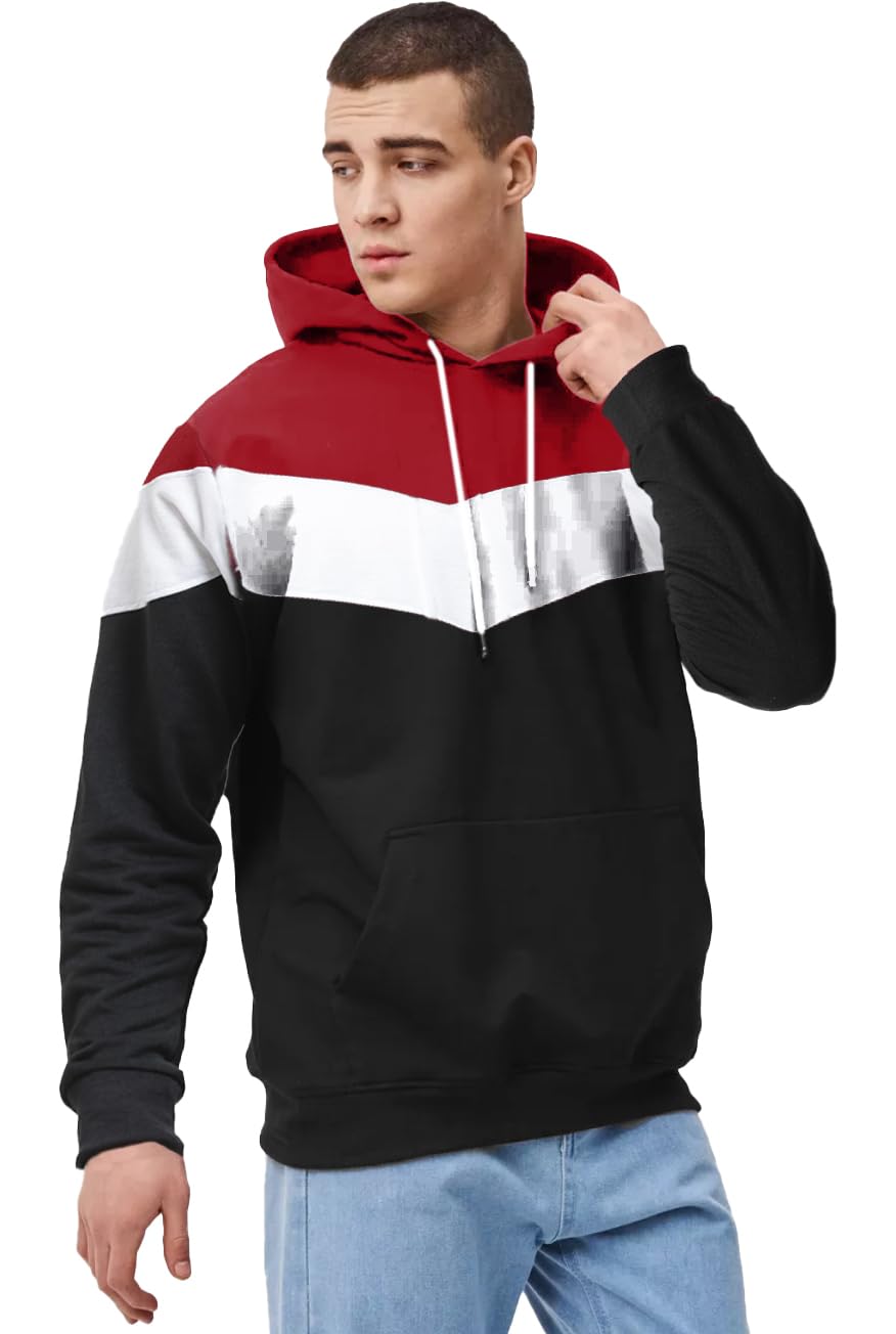 leotude Men's Loopknit Regular Fit Hooded Neck Colorblock Sweatshirt (Color Maroon)-picture-21