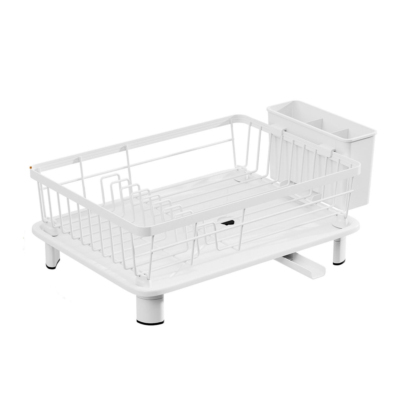TBATM Dish Drying Rack with Optional Towel Bar, Rustproof Carbon Steel Kitchen Dish Rack with Utensil Holder & Pull Out Drain Tray for Countertop Sink Side Storage,White,Dish Rack
