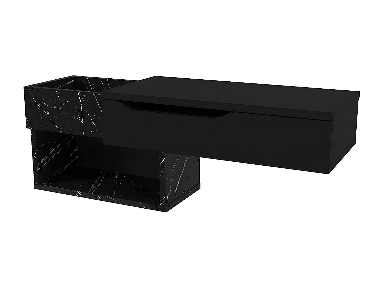 Venta-​única - Consola Colgante con 1 cajón y 2 nichos - Efecto mármol Negro - DAREKA