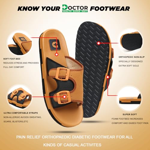 Image of DOCTOR HEALTH SUPER SOFT Men Comfortable Double Strap Slippers with Adjustable Buckles, Cushioned Footbed and Anti Slip Sole, Casual Everyday Wear Sliders for Indoor and Outdoor Use