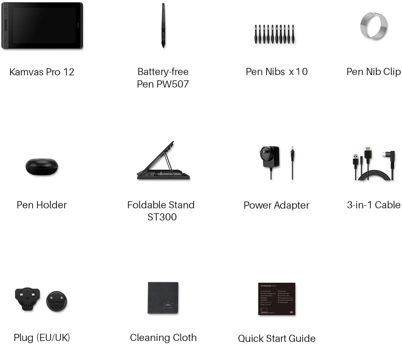 Huion Kamvas Pro 12 Grafiktablett mit Display, 11,6 Zoll Volllaminierter Zeichenmonitor, mit Batterielosem Stift und Verstellbarem Ständer, Ideal für Die Arbeit von zu Hause und Fernunterricht