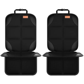 SMART ELF Car Seat Protector, 2Pack Seat Protector Protect Child Seats with Thickest Padding and Non-Slip Backing Mesh Pockets for Baby and Pet,Sedan SUV Truck (Black)