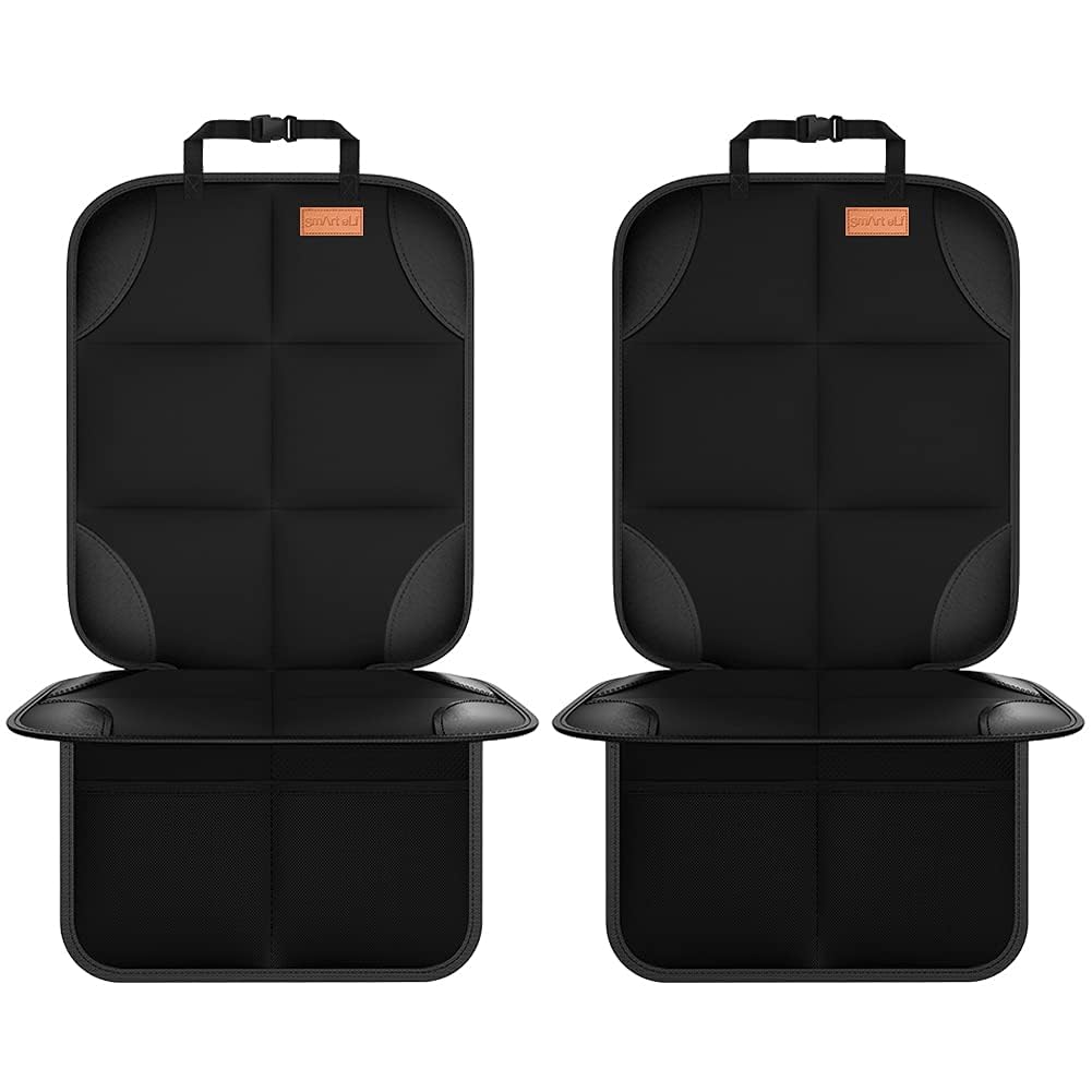 SMART ELF 2 pack Car Seat Protector - for kids, Child with Waterproof Fabric & Thickest Padded Cover & Featuring Best Size Coverage Available & Organiser Pockets - Fits IsofixSMART ELF 2 pack Car Seat Protector - for kids, Child…