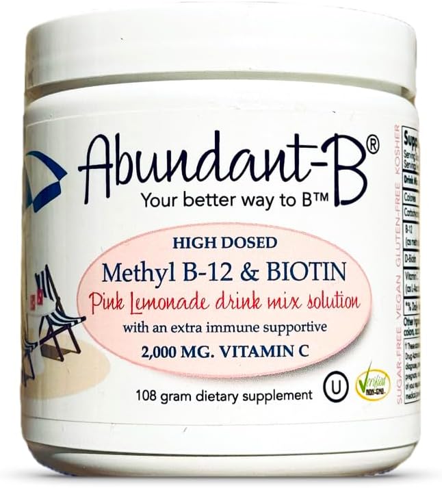 Sufficient-C Abundant-B High-Dose Methyl B-12 and Biotin Pink Lemonade Energy Drink Mix Solution - Flavor w/Function in Each Refreshing sip!