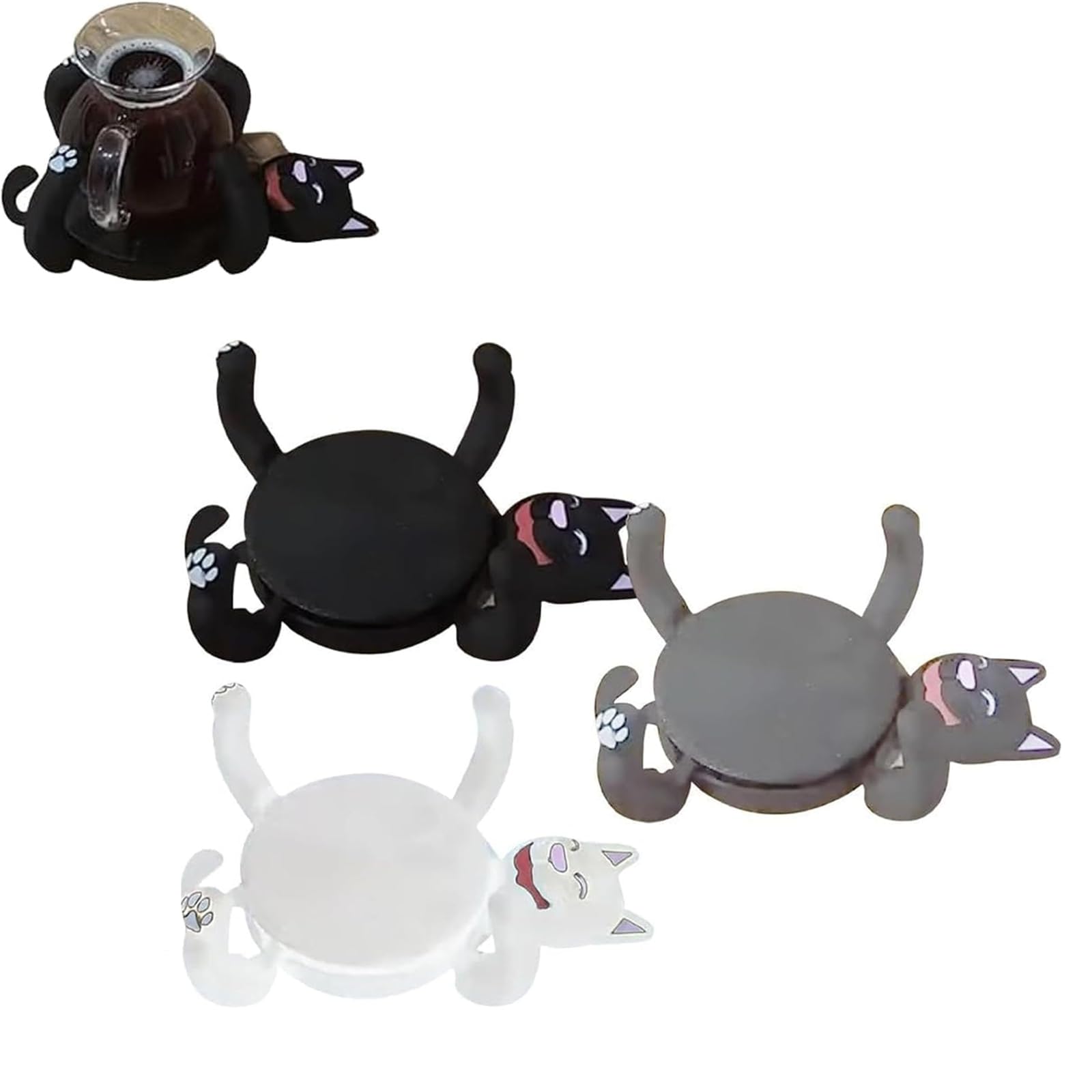 3D Print Cat Coasters, Funny Cats Cup Holder for Drinks, Cute Cats Coaster with Heat Resistant Base, Creative Coasters Cat Mug Holder, Coffee & Tea Decor for Pet Lovers Owners Gifts (3 colors)