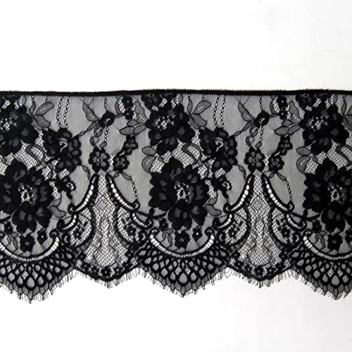 Xingmo Garniture Bordure en Dentelle de Broderie Florale, 3m x 25cm Large pour Couture (Noir)