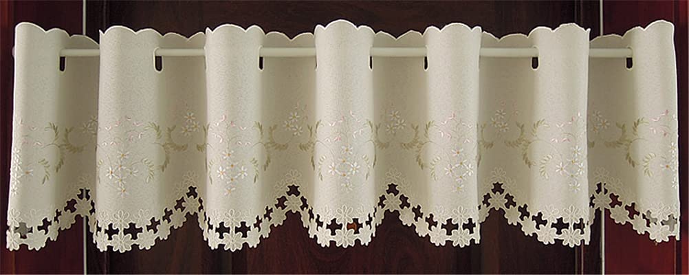 Cenefa de cortina opaca bordada con diseño floral para ventanas de cocina y baño