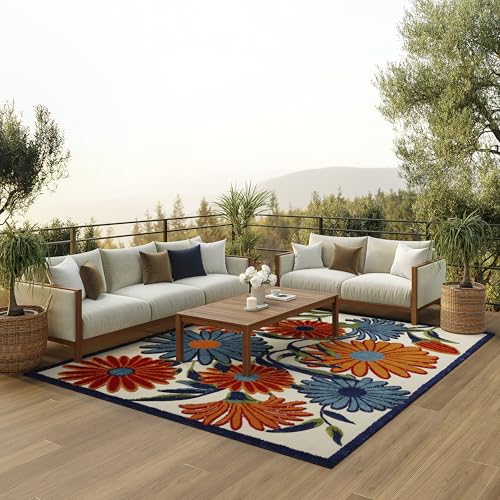 Nourison Aloha Indoor/Outdoor Multicolor 9' x 12' Area Rug, Easy Cleaning, Non Shedding, Bed Room, Living Room, Dining Room, Kitchen (9x12)