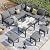 U-MAX Outdoor Patio Furniture Set, 7 Pieces Modern Metal Patio Furniture Set with Waterproof, Outdoor Dining Sofa Set with Table&Chair, Gray Cushions for Balcony, Porch, Lawn, Gray