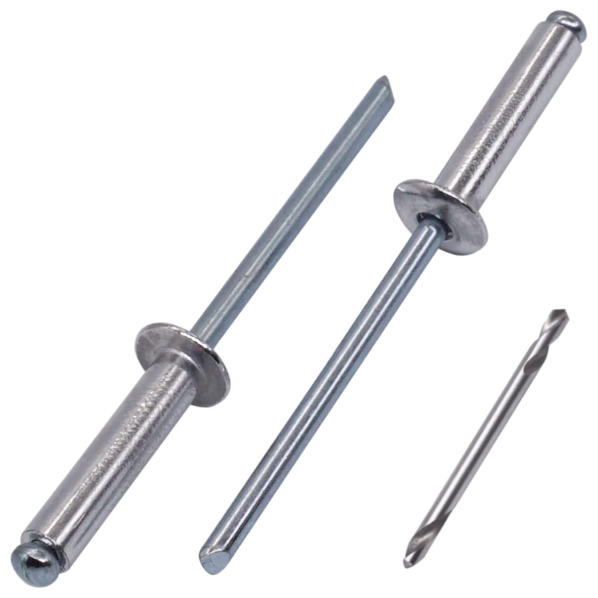 SKIR'CO (50 pcs) Aluminium Blind Rivets 5.0 x 20 mm, Steel Mandrel, Pop Rivets, Dome Head, DIN 7337 Rivets, Drill Bit Included