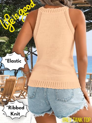 Image of ChiaoLezhee Women's Summer Knit Tank Tops, Racerback High Neck Lightweight Sweater Vest, Dressy Casual Outfits