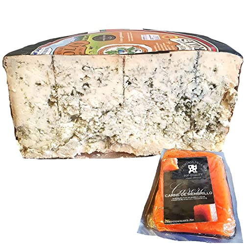 Queso Cabrales Denominación de Origen Protegida Peso Aproximado 1250 gramos - Medio Queso Cabrales con Membrillo TDW - Queso Galardonado en varias ediciones con el premio World Cheese Award