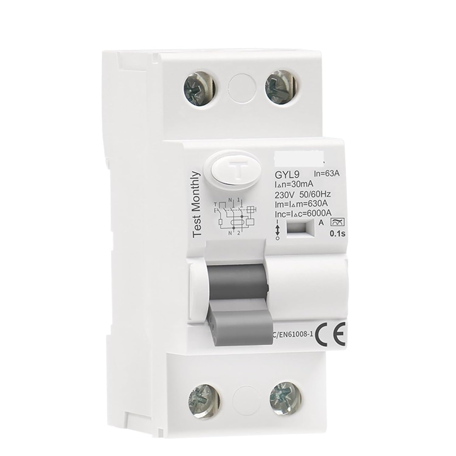 JJHQOKYNA Type A RCD Electromagnetic Residual Current AC ELCB 2 Pole 40A 63A 30mA 100mA 300mA RCCB 1Pcs(2P 63A,100mA)