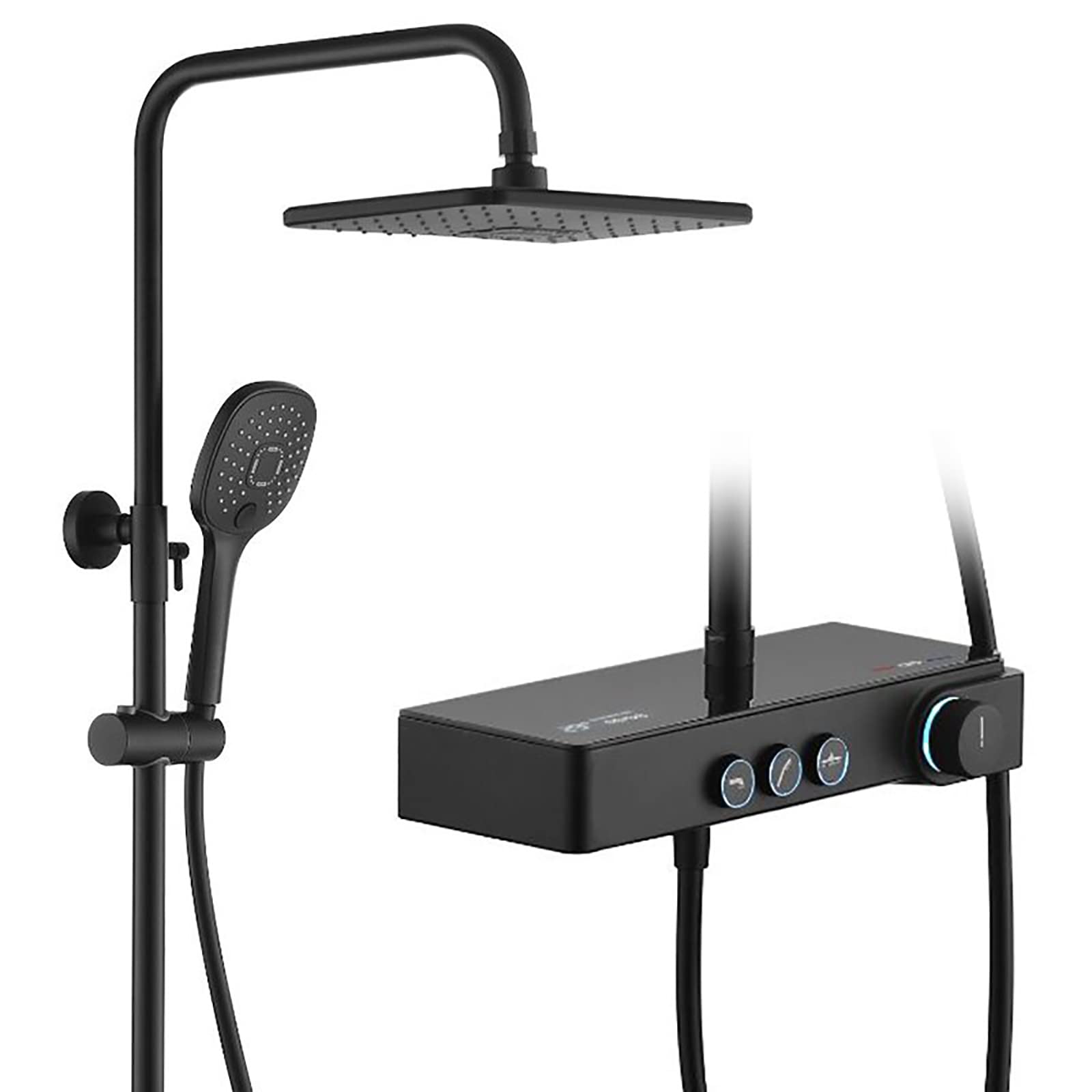 Juego de Sistema de Ducha Negro con Pantalla Digital de Temperatura Juego de Grifo de Ducha Montado en la Pared Juego Combinado de Ducha Altura Ajustable Juego de Ducha de Lluvia con Cabezal de duch