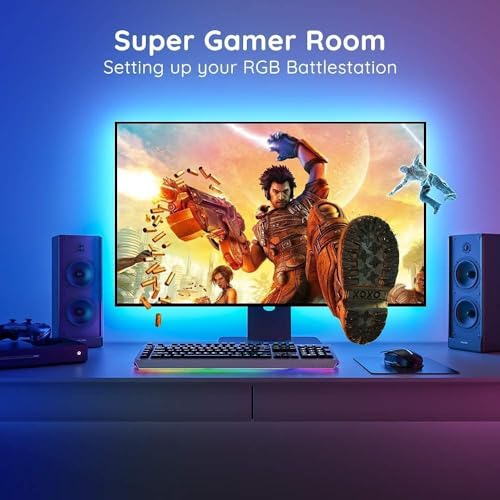 Image of fizzytech USB Powered 5V RGB LED Strip Light 2M with Controller, Multi Color Ambient Backlight for 32 to 43 Inch TV, PC and Laptop