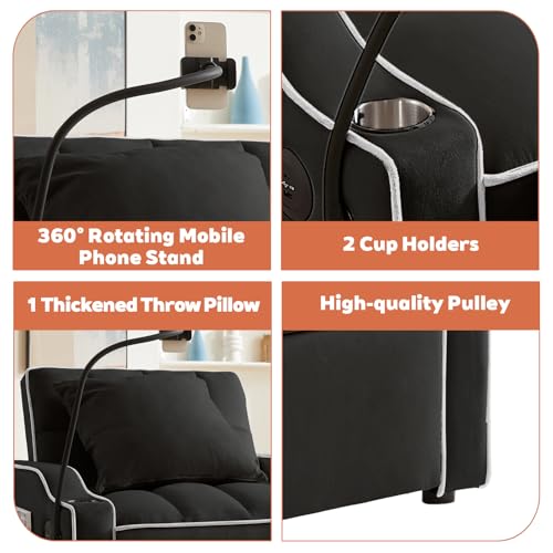 Sillón Convertible Plegable Negro miniatura 5